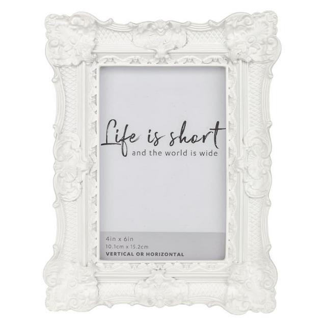 4X6 White Ornate Resin Tabletop Photo Frame