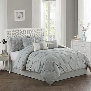 Pom Pom 7-Piece Queen Comforter Set in Grey