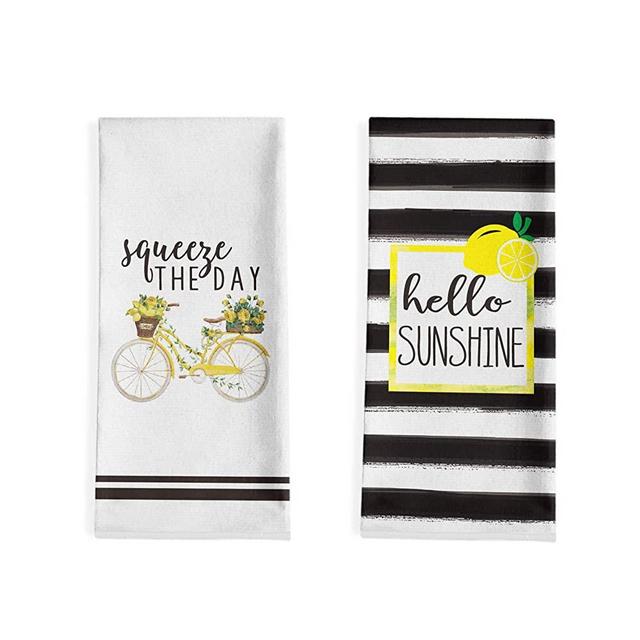 Artoid Mode Watercolor Stripes Lemon Kitchen Dish Towels Squeeze The Day, 18 x 28 Inch Seasonal Spring Summer Hello Sunshine Ultra Absorbent Drying Cloth Tea Towels for Cooking Baking Set of 2
