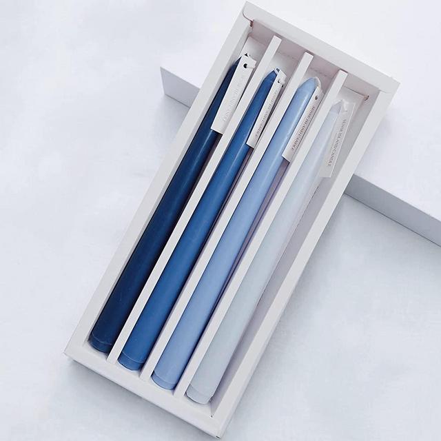 Taper Candles 10'' Colored Candle Sticks Set of 4 | Sea Salt Vanilla Scented, Natural Soy Wax | Home Decor Kitchen Decor Wedding Decorations (Blue Shades)