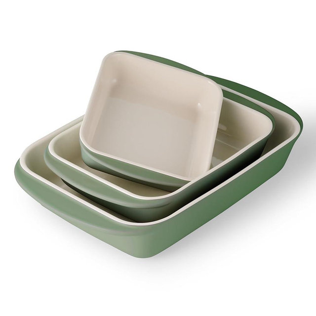 Tramontina Mae 3-Piece Ceramic Porcelain Baking Pans Set, Non Stick Casserole Dishes for Oven, Rectangular Bakeware for Lasagna, Cakes and Loafs (Cactus)