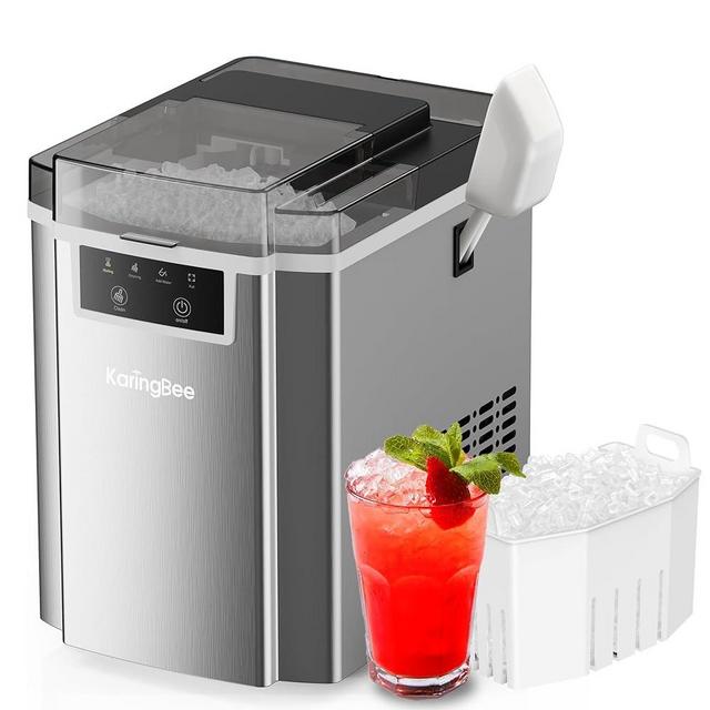 KaringBee Nugget Ice Maker – 45 lbs/Day Countertop Pebble Ice Machine, 5-Min Chewable Sonic Ice, Self-Cleaning Stainless Steel Ice Maker for Home, Kitchen, Office & Bar