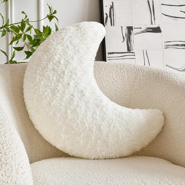 ZCNYCLAM Moon Shaped Pillow with Soft Faux Fur for Couch, Bed, Sofa - Cute Half Moon Pillows with Room Decor for Bedroom, Living Room (14.9 Inches, White)