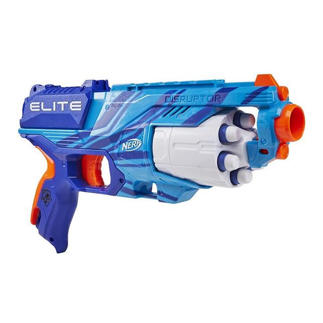 NERF Elite Disruptor Blaster Reflex Blue - 6-Dart Rotating Drum, 6 Official Elite Darts, Slam Fire (Amazon Exclusive)