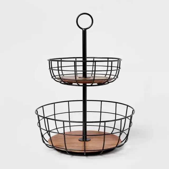 Iron and Mangowood Wire 2-Tier Fruit Basket Black - Threshold™