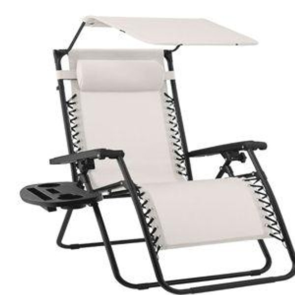 Best Choice Products Folding Zero Gravity Outdoor Recliner Patio Lounge Chair w/Adjustable Canopy Shade, Headrest, Side Accessory Tray, Textilene Mesh - Stardew