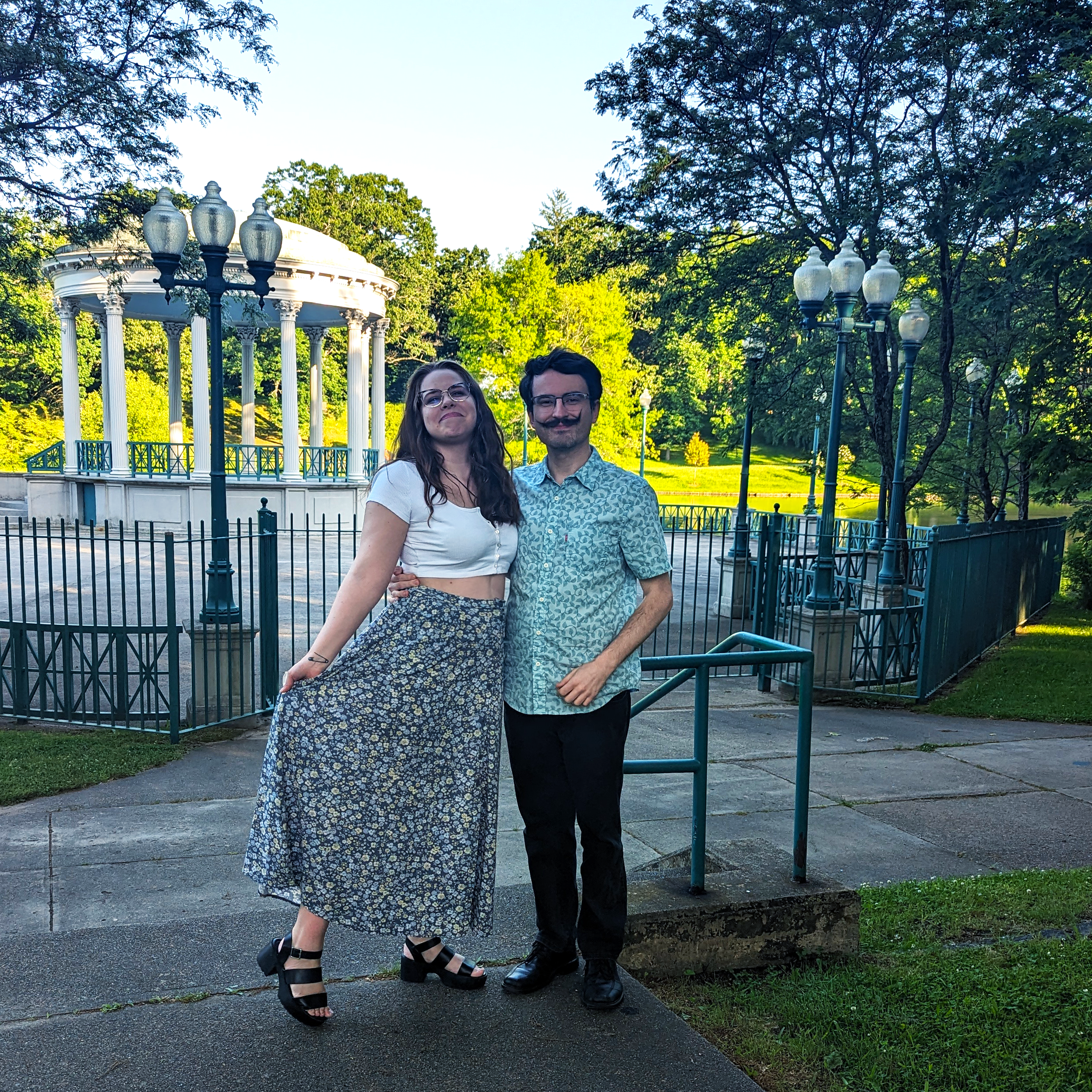 Hannah and Connor outside their wedding venue.