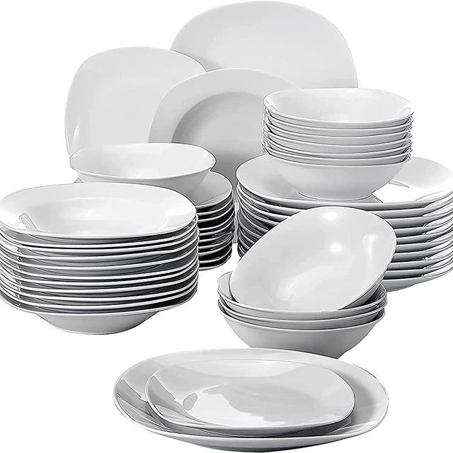 MALACASA White Dinnerware Sets, 48-Piece Porcelain Square Dinner Sets Plates and Bowls Set, Dinner Plate,Dessert Plates and Soup Plates,Service for 12, Series Elisa