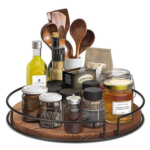 Lazy Susan Organizer, Othran Wood Lazy Susan for Table 13-inch Kitchen Organizer Lazy Susan Organizer for Cabinet Spice Fridge Pantry Countertop, 360 Degree Turntable