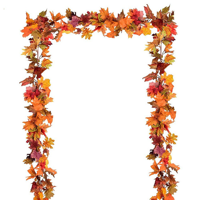 Artiflr 2 Pack Fall Garland Maple Leaf, 5.9Ft/Piece Hanging Vine Garland Artificial Autumn Foliage Garland Thanksgiving Decor for Home Wedding Fireplace Party Christmas