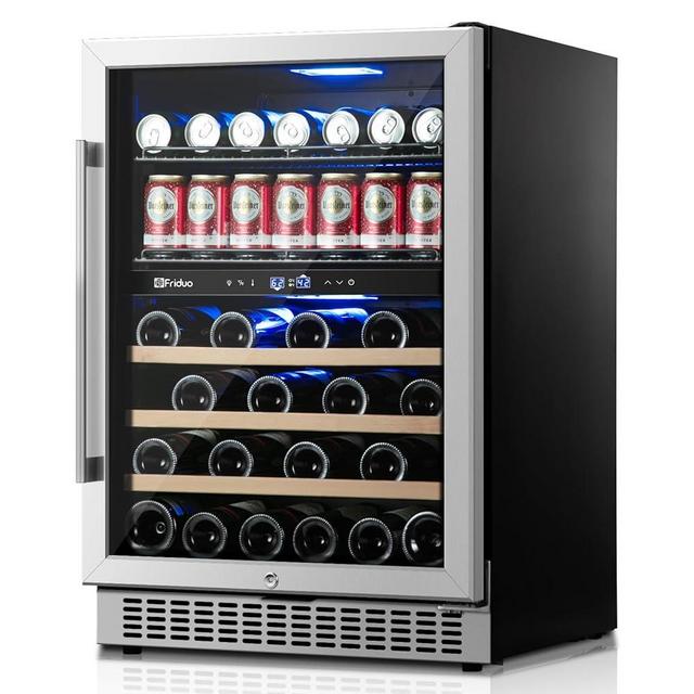 24 inch Dual Zone Beverage Refrigerator, 30 Bottles & 82 Cans Wine Fridge Built-in or Freestanding with Glass Door, Wine and Beverage Refrigerator Cooler for Kitchen Home Bar