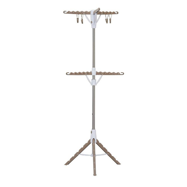 Household Essentials 2 Tier Tripod Clothes Drying Rack, Air Dryer and Garment Rack, Use to Dry Laundry or Hang Clothes, Portable and Compact, Tan