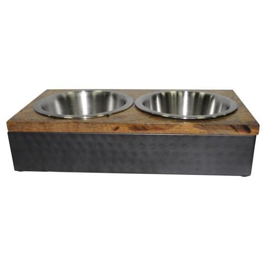 Medium - Wood/Metal Double Diner Pet Bowl - Boots & Barkley™