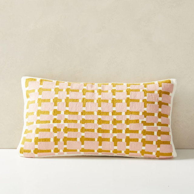 Block Grid Pillow Cover, 12"x21", Blush