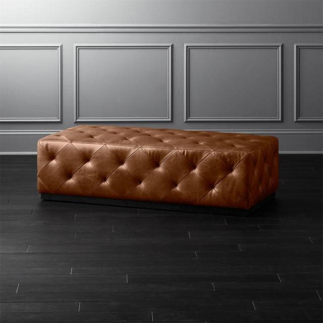 CB2 Saddle Leather Tufted Ottoman
