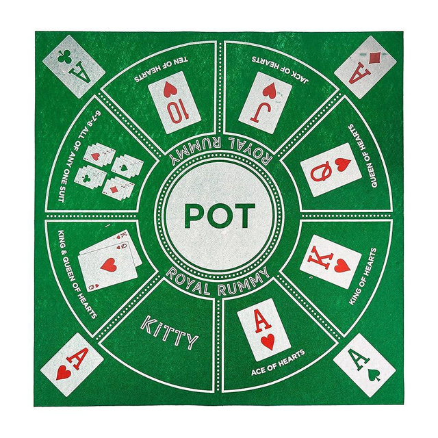 MBGBrybelly Royal Rummy Play Mat - 24" x 24" Green Felt Mat - Classic Family Casino Card Games of Bets and Bluffs - for Fans of Poker, Michigan Rummy, and Rummy Games - 30+ Min Gameplay, 2-9 Players