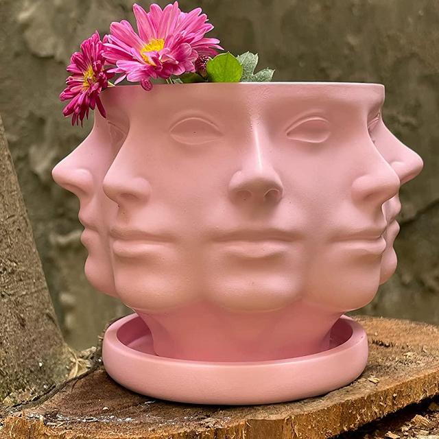 Daiuyvol Abstract Polyface Planters Pot Unique Multi-Face Succulent Pot for Indoor Outdoor Plants Head Planter with Drainage Hole&Tray Cute Funny Face Planter Pots Birthday Christmas Garden Gift
