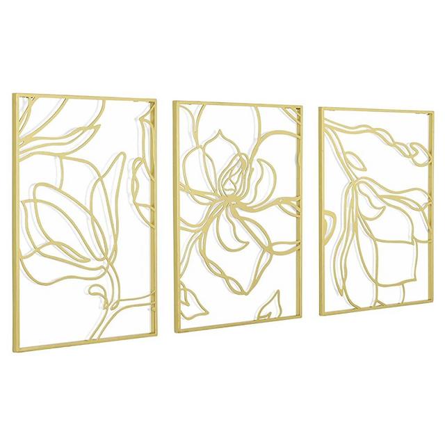 Putuo Decor 3 Piece Gold Flower Metal Wall Decor, Abstract Floral Aesthetic Splicing Line Art, Minimalist Hanging Wall Sculpture for Bedroom, Living Room, 11.8x17 Inches Modern Artwork