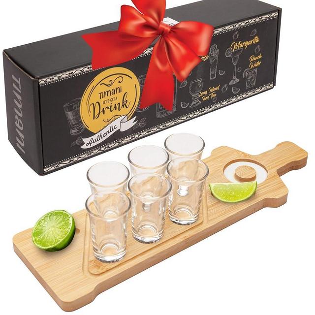 Tequila Shot Board Set with 6 shot glasses, Shot Glasses Holder Serving Tray - Tequila Serving Tray with Lemon Space, Salt Rimmer & 6 Glasses of 1.5 Oz - Shot set - party Shot Board - Margarita liquor