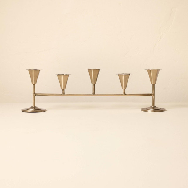 20" Metal Tabletop Taper Candelabra Brass Finish - Hearth & Hand™ with Magnolia