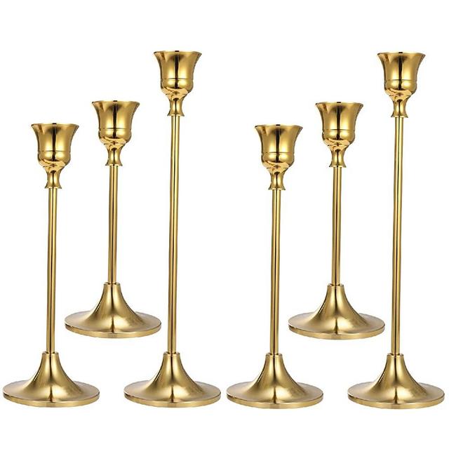 Anndason Set of 6 Gold Candlestick Holders Gold Candle Holder Taper Candle Holders Candle Holder Decorative Candlestick Holder for Home Decor, Wedding, Dinning, Party, Anniversary