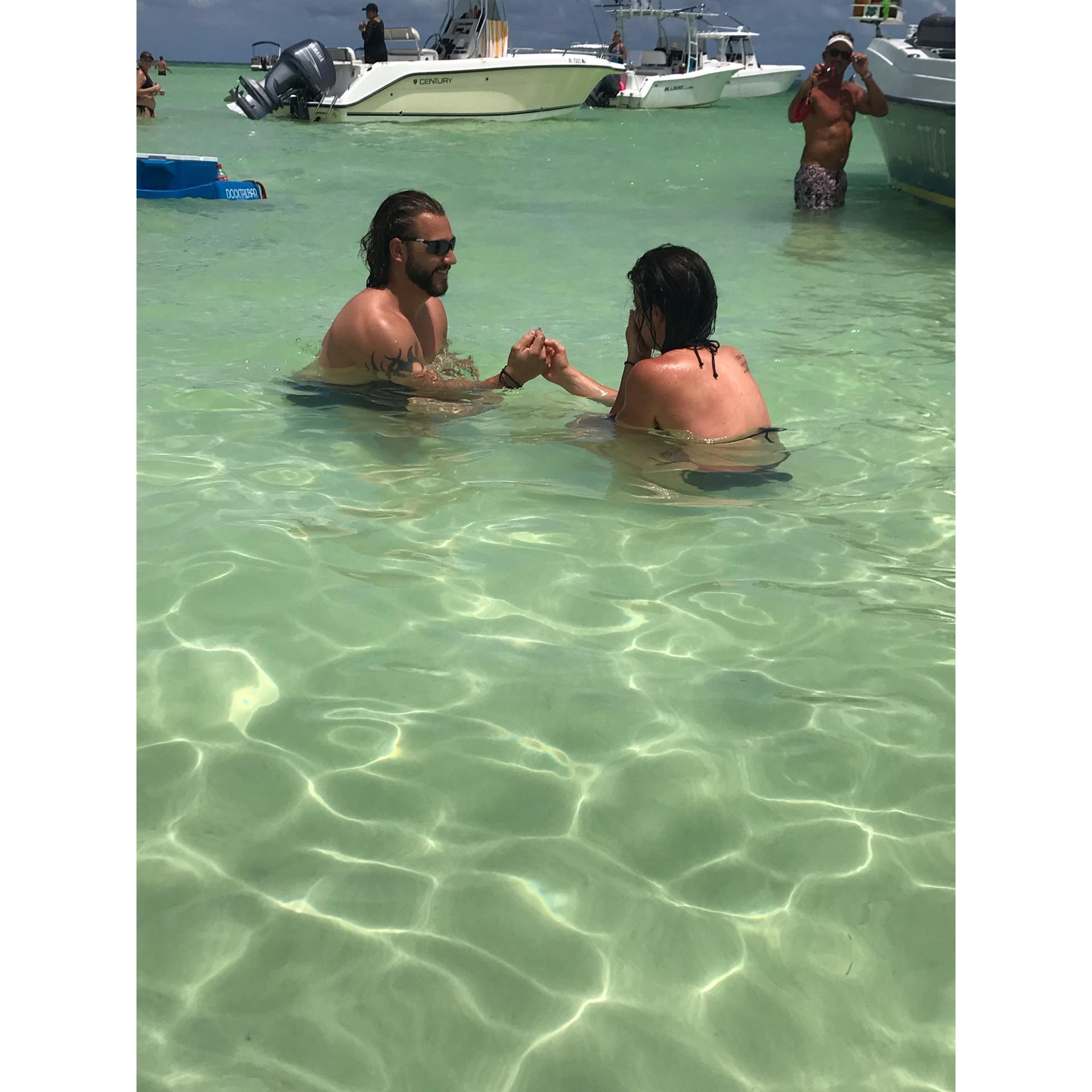 The big "YES" moment in the sandbar in Islamorada.