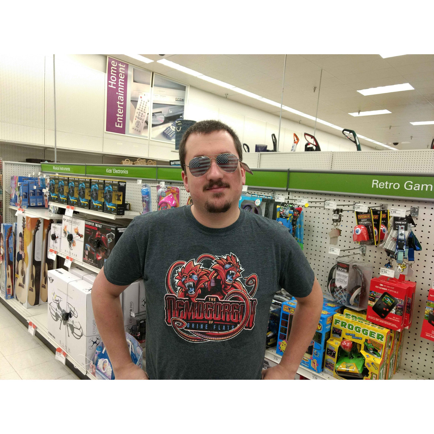 One of our first dates. We stopped at Payson Walmart. David found some murica glasses!