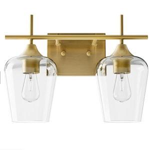 VONLUCE Bathroom Vanity Light, 2-Light Bathroom Light Fixture Over Mirror, Vanity Light Fixtures with Clear Glass, Modern Wall Sconce for Bathroom Bedroom Hallway Kitchen, Brushed Gold