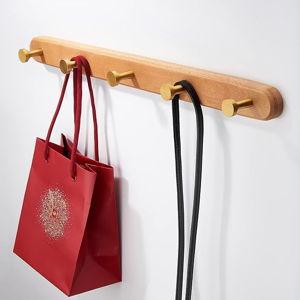 Coat Rack Wall Mounted,Beech Wood Heavy Duty Wall Hooks, Metal Coat Hook Rail with 5 Hooks for Hanging Coats, Backpacks,Towels, Bags, Dog Leashes, Entryway, Bathroom, Bedroom