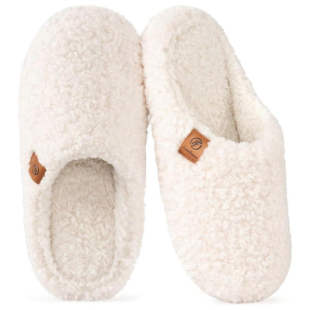 EverFoams Women's Fuzzy Slip-on Slippers Soft Comfy Memory Foam Indoor House Shoes