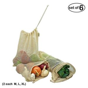 Simple Ecology Reusable Organic Cotton Mesh Grocery Shopping Produce Bags-Set of 6(2ea of M,L,XL)