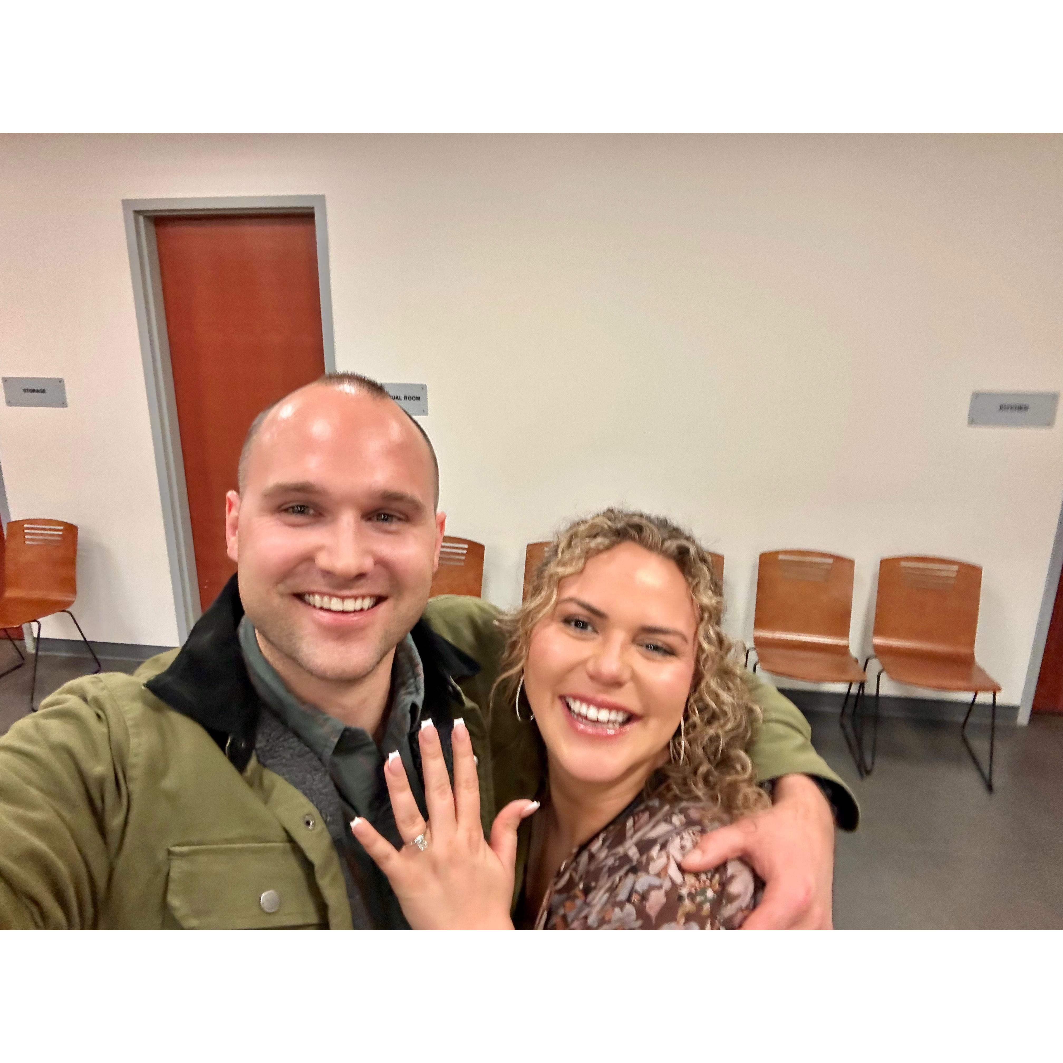 Ian proposed at the library where we first met!