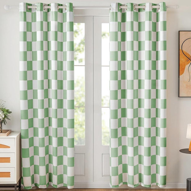 Ohocut Sage Green Checkered Window Curtains, 100% Blackout Curtains 84 Inch Length 2 Panels Set, Darkening Curtains for Bedroom, Living Room Long Drapes 52" W x 84" L Each (Pack of 2)
