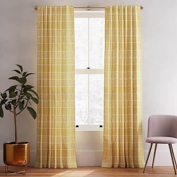 Cotton Canvas Line Lattice Curtain (Set of 2) - Horseradish