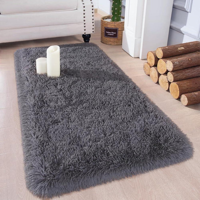 Chicrug Soft Runner Rugs for Bedroom Living Room Plush Fluffy Rug 2x4 Feet, Shag Furry Area Rug Carpet Non Shedding for Nursery Children Kids Girls Room Home Decorative, Coal Grey