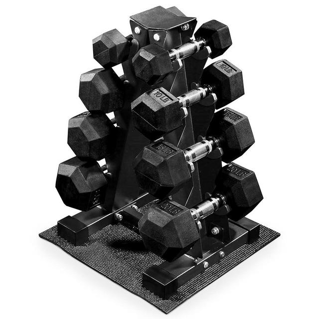 BalanceFrom 100LB or 150LB Rubber Coated Hex Dumbbell Weight Set and Storage Rack, 5-20 lbs Pairs, or 5-25 lbs Pairs