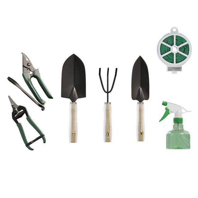Nature Spring Gardening Tools With 7-Pocket Canvas Tote - Set of 8