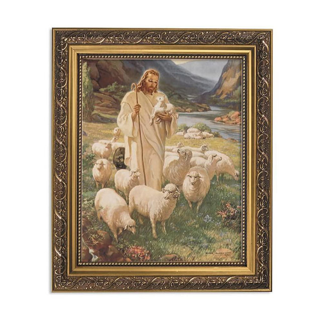 Gerffert Christian Wall Décor Ornate Gold Framed Artwork, 11 x 13-Inch, Sallman - Lord is My Shepherd