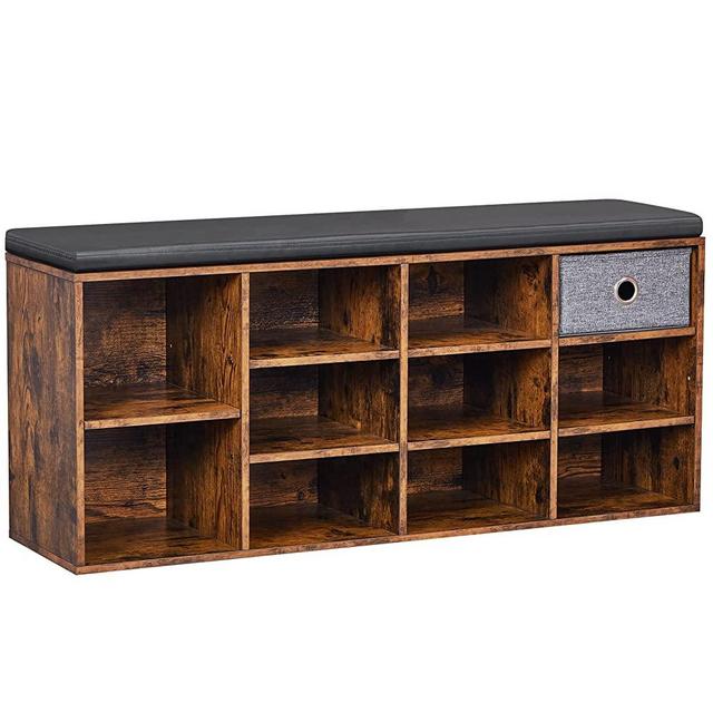 HOMSHO Shoe Bench with PU Leather Cushion, Storage Bench with 11 Compartments, Shoe Rack Bench, for Entryway, Rustic Brown H61V