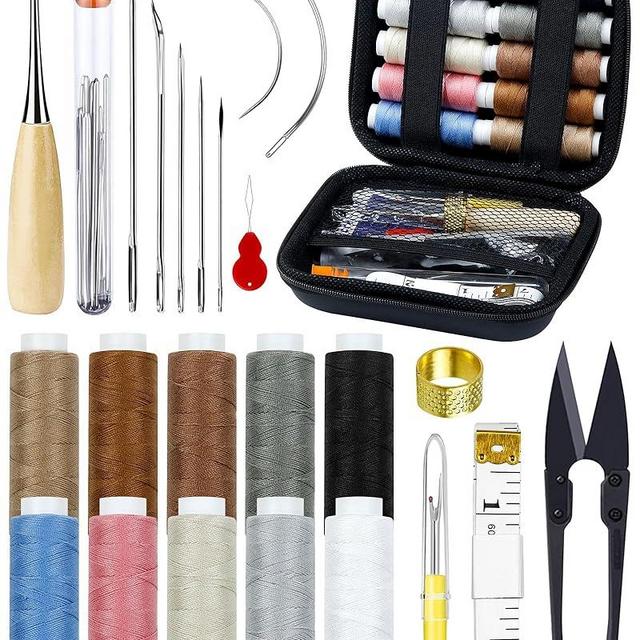 PLANTIONAL Upholstery Repair Sewing Kit: 47 Pieces Heavy Duty Sewing Kit with Sewing Awl, Seam Ripper, Leather Hand Sewing Stitching Needles, Sewing Thread for Car, Sofa, Backpack, Shoe, Craft DIY