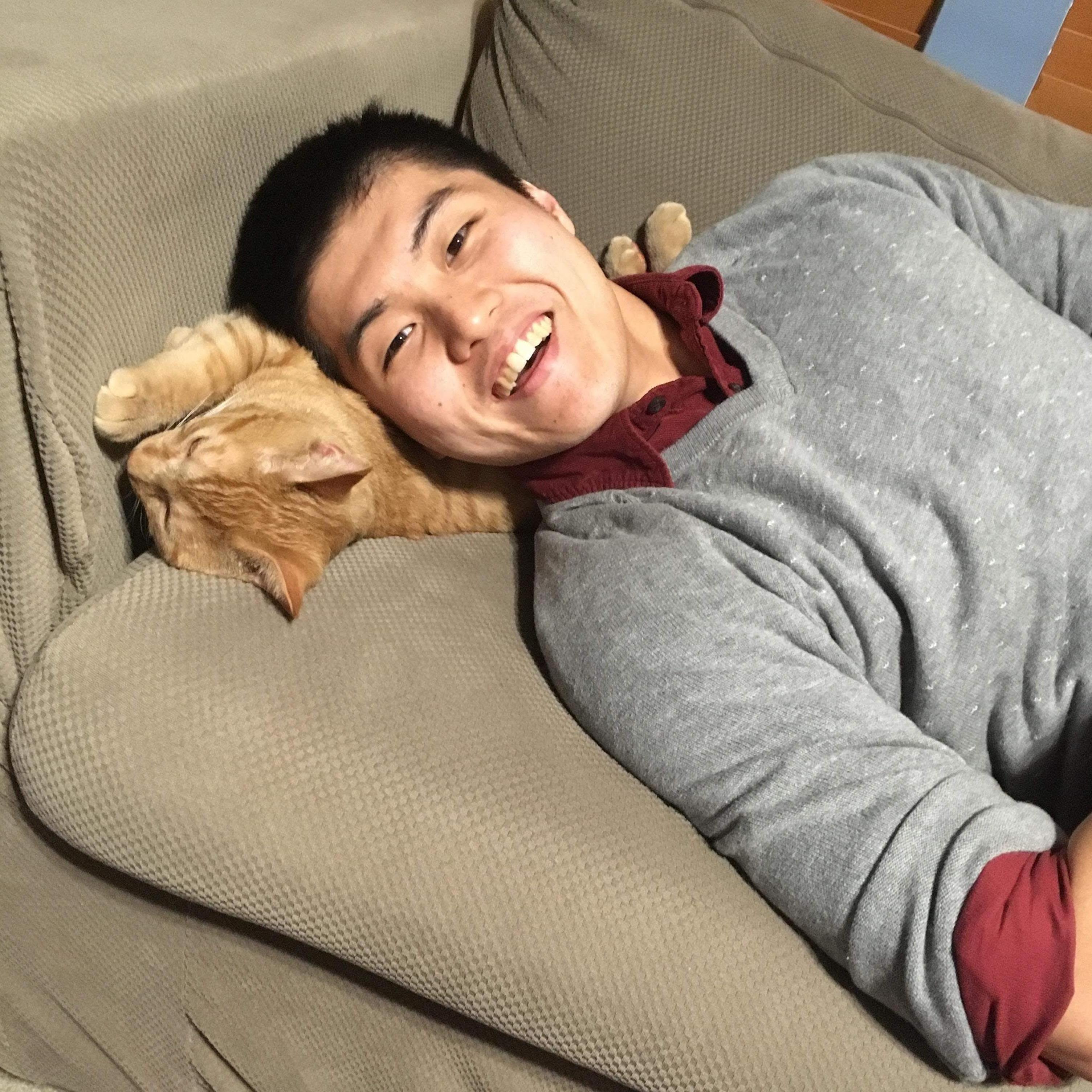 Mr. P is working very hard to do his job as a therapy cat. He is purr-ty fluffy. :) (12/24/2018, Roundlake, IL)