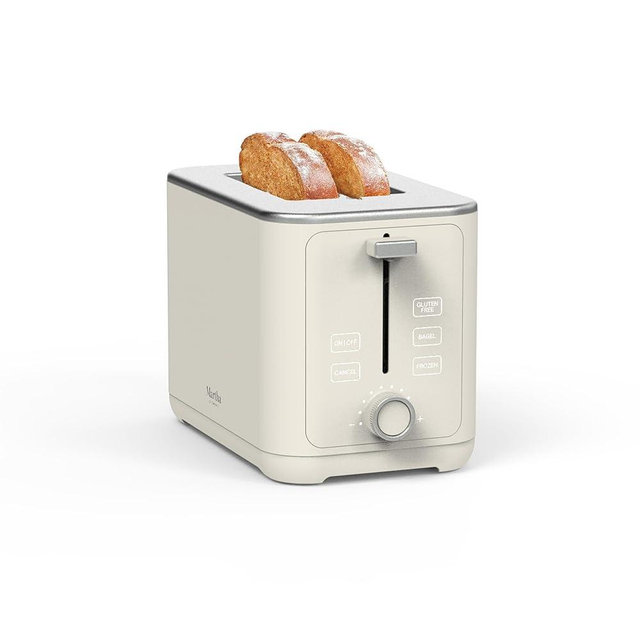 Martha Stewart 2 Slice Toaster, 10 Shade Settings with Defrost, Cancel, Bagel & Gluten-Free, Extra-Wide Self-Centering Slots for Waffles & Artisan Bread, Removable Crumb Tray, Cord Wrap, Linen White