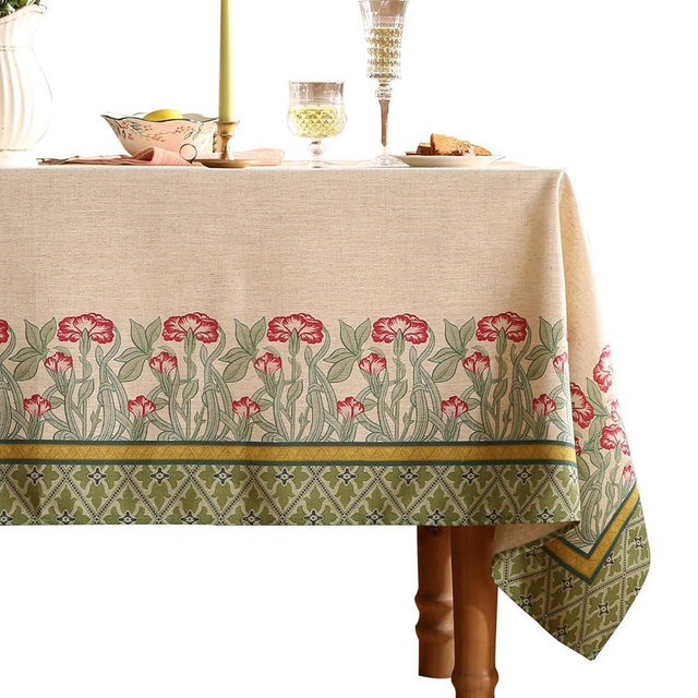 patdrea Designer Green Tablecloth for Rectangle Tables,Vintage Linen with Leaves and Flowers Pattern Tablecloths,Farmhouse Floral Table Cover Cloth Decor for Kitchen Dining Christmas,55"*71"