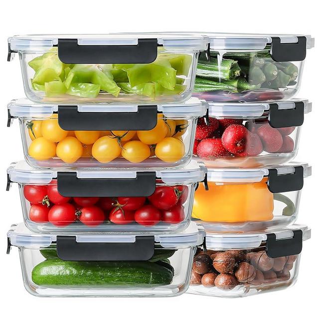 8 Pack 36oz Large Glass Meal Prep Containers with lids, Glass Food Storage Containers with Leak Proof Snap Lock Lids , Airtight Bento lunch Boxes, Kitchen Storage, Oven, Freezer and Dishwasher Safe
