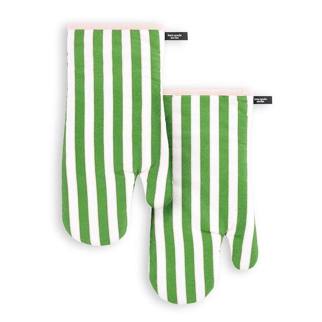 Kate Spade New York Botanical Stripe Oven Mitt 2-Pack Set, 7" x 13", Green/Pink