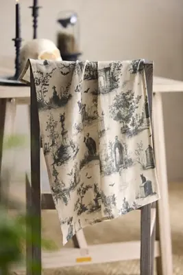 Halloween Toile Linen Dish Towel