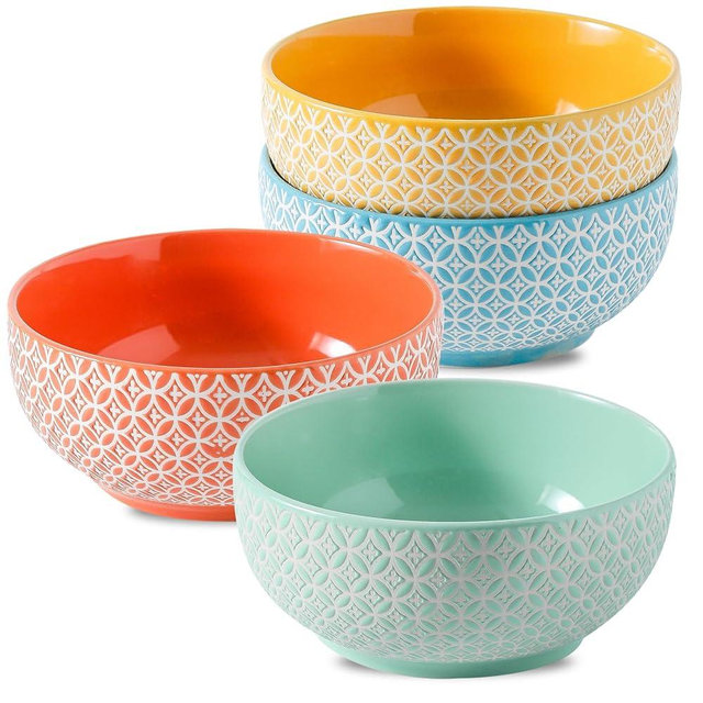 YELLOYA Porcelain Cereal Bowls 20oz Set of 4-6in Ceramic Soup Bowls for Kitchen, Colorful Bowls for Salad, Dessert, Oatmeal, Pasta, Dishwasher & Microwave Safe in Vibrant Assorted Colors