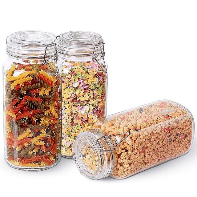 Glass Food Storage Jar Containers Set of 3-Airtight 78oz Mason With Seal Wire Fastening Clip-Large Canister-Preserves Coffee, Flour, Sugar, Candy, Cookie, Spices, Beans, Kitchen Canning, Cereal& More