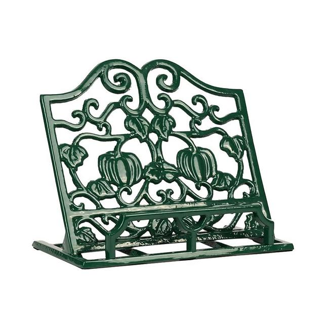 MINLUFUL Vintage Cookbook Stand - Cast Iron Recipe Book Holder for Kitchen Counter, Large Metal Cook Book Stand with Pumpkin Design, Green