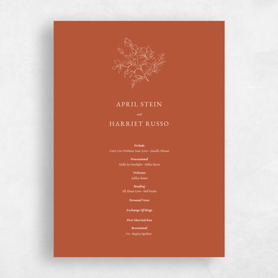 Light Rust, Orange Wedding Program - Essenza